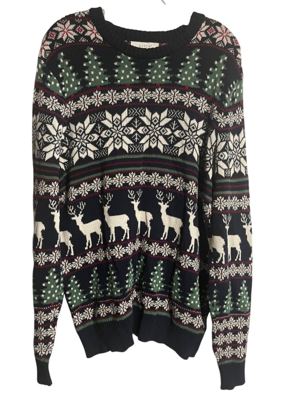 Aspen Holiday Sweater Christmas Reindeer Snowflake Print Mens Size Small